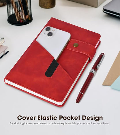 Red A5 Lined Leather Journal Notebook for Men Women,5.9" X 8.4" Personalized Hardcover Journal with Pen,200 Pages 100 Gsm Thick Ruled Paper Daily Diary for Travel,Business,Work,Writing