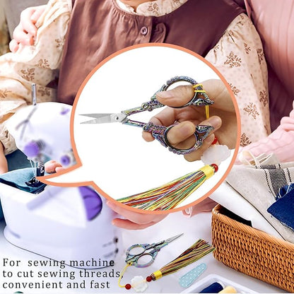 BIHRTC 4.5Inch Sewing Scissors Stainless Steel Sharp Tip Scissors with Leather Cover Tassel Small Crafting Household Shear for Cross Stitch Needlework Beading DIY Threading