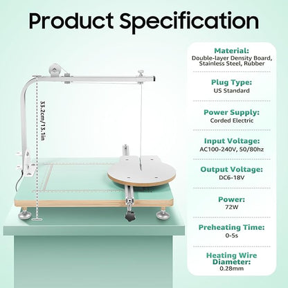Foam Cutting Machine, 72W Hot Wire Foam Cutter Working Table Electric Hot Wire Ribbon Cutter Adjustable Temperature & Bracket Angle Commerical Wire Cutters Working Table for Pearl Cotton