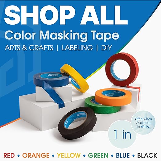 Spartan Industrial - 1" X 60 yd Blue Masking Tape - 3 Color Tape Rolls for Arts and Crafts, Painting, and More - No Residue, 5.5 Mil