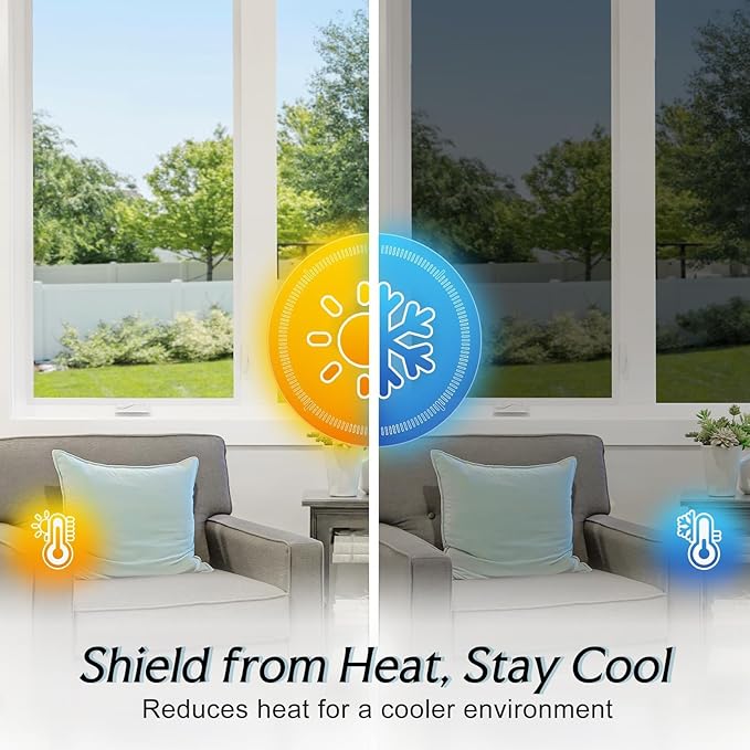 DOWELL One Way Window Privacy Film with 3 Tools Window Tint for Home Sun Blocking Heat Control Anti UV Reflective Mirror Covering See Out Not in for House and Office Black Silver 23.6" X 157.4"