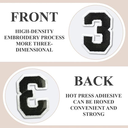 Number Iron On Patches, Numbers 0-9 Embroidery Applique Patch, DIY Decorative Heat Press Patches for Clothing Jeans Jackets Backpacks Hats (Black 50 Pcs)