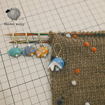 Handmade Ocean Fish Stitch Markers 4 PCS in One Case, Three Tropical Fish with Removable Markers, One Dolphin Closed Ring for Knitting and Crochet