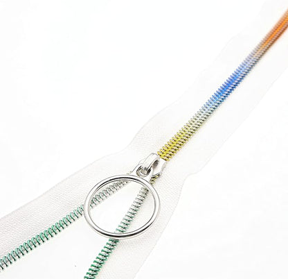 Leekayer #5 Rainbow Teeh Metallic Nylon Coil Zippers by The Yard Bulk 10 Yards White Zipper Tape with 25pcs Silver Ring Pull Sliders for DIY Sewing Tailor Craft Bag(White)