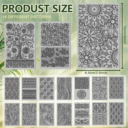 CHGCRAFT 16 Sheets 16 Styles Retro Lace Polymer Clay Texture Mat Mandala Tree Modeling Pattern Pad Bohemian Texture Sheets for Polymer Clay Making Earrings Jewerly Tools, 4×2.6 inch