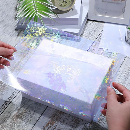 STARVAST 90 Sheets Holographic Sticker Paper, Transparent Holographic Vinyl Laminate Sheets, Self Adhesive A4 Size Printable Holographic Paper with Gem Rainbow Spot Star Patterns