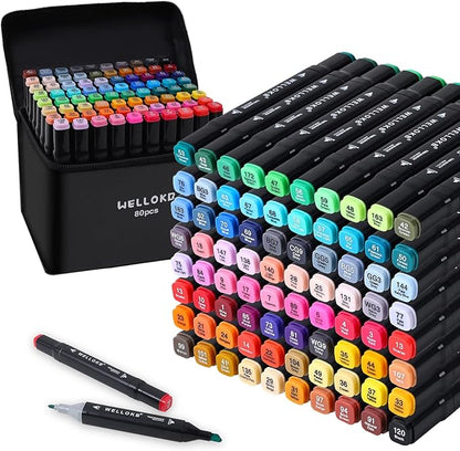 Alcohol Markers, 80 Colors Dual Brush Tip Permanent Art Markers, Coloring Marker, for Book Painting Card Making, Christmas gift for Adults Kids 8-12