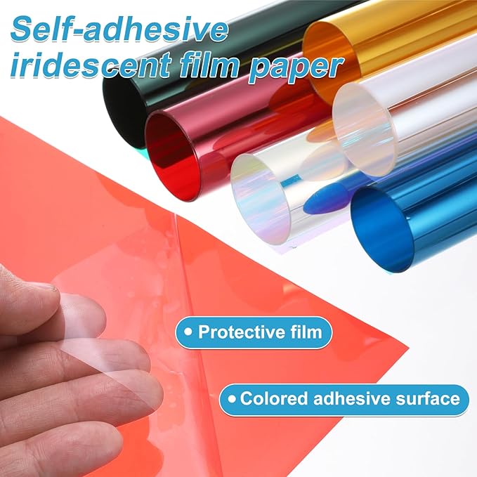 MECCANIXITY Iridescent Window Film,12" x 39" Iridescent Holographic PVC Fabric Dichroic Film Clear Vinyl Paper Roll for DIY Craft Gift Wrapping Bag Decoration,Laser Red