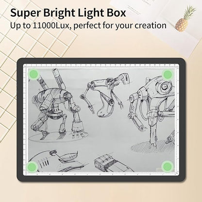 TOHETO A4 Light Board for Diamond Painting, Super Bright Magnetic Light Pad with Side Buttons, Lightbox for Tracing and Drawing, Corded Light Table for Sketching, Animation, Weeding Vinyl (Black)