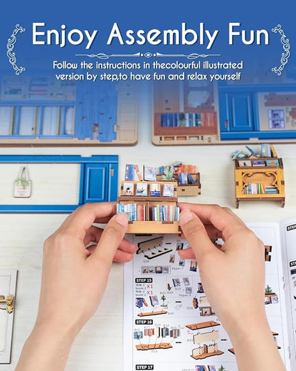 Cutefun Book Nook Kit - DIY Miniature Dollhouse Kit 3D Creative Decorative Bookend 3D Wooden Puzzle for Adults, Bookshelf Insert Library Decor with LED Light (Literature Bookstore)