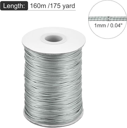 MECCANIXITY Waxed Cord 1mm Waxed Polyester Cord 175 Yard Wax String for Bracelet Making,Necklaces, Beading,Jewelry Making and DIY Crafts(Light Grey)
