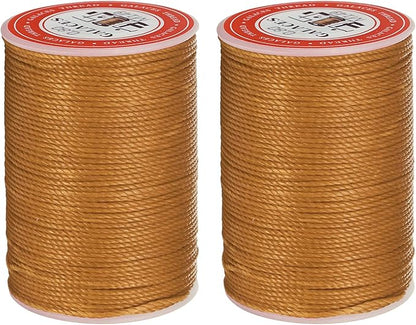 uxcell Round Leather Sewing Waxed Thread, 55m / 60 Yards Polyester Wax String, 0.80mm Wax Stitching Cord for Leather Crafts, Bookbinding, Bracelets Braided, Golden Brown, 2pcs