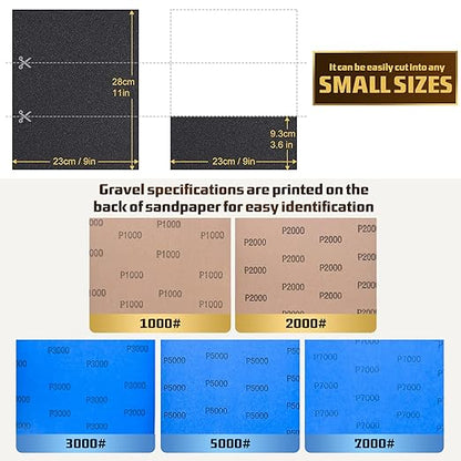 25PCS Sandpaper, Wet Dry Sandpaper, High Grit 1000 2000 3000 5000 7000 Sandpaper Sheets Assortment for Wood Metal Polishing Automotive Sanding, 9 x 11 inches
