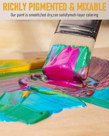 Nicpro Metallic Acrylic Paint Set (16.9 oz, 500 ml), 14 Colors Large Acrylic Paint Bulk, Non Toxic Art Painting Supplies for Multi Surface Canvas Rock Wood Leather Stone Metal Craft with Color Wheel