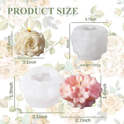 2 Pack Candle Molds Rose Flower Column Silicone Molds, Flower Candle Making Molds Including 6 PCS Flower Silicone Candle Mold, Silicone Molds for Soy Wax, Beeswax etc. (Roses and Cherry Blossoms)