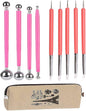 4PCS Double-Ended Metal Ceramic Clay Ball Stylus Dotting Tools and 5PCS 2 Way Silicone Polymer and Embossing Paper Flower Indentation Tool for Drawing