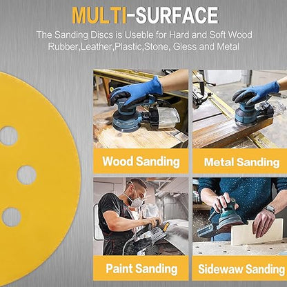 100PCS 5 Inch 8 Hole Sanding Discs 800 Grit,Gold Round Hook and Loop Sandpaper for Random Orbital Sander
