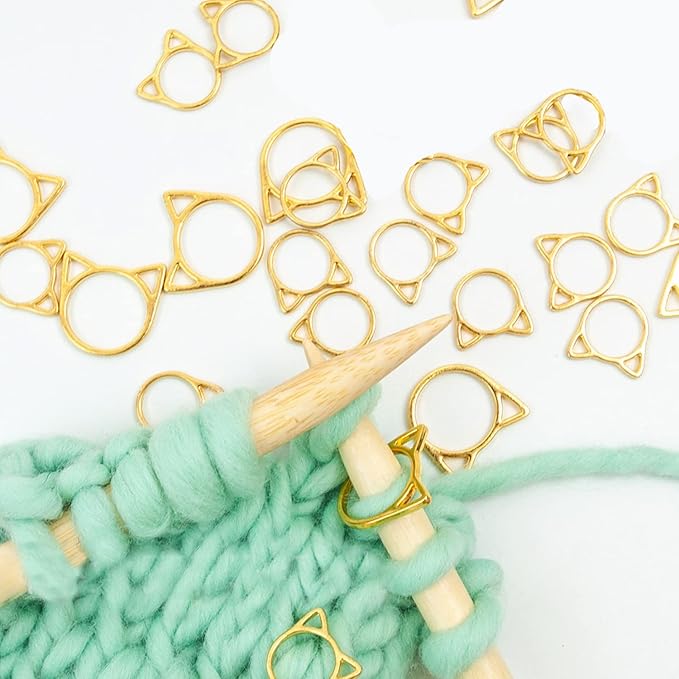 Hilsayum 30PCS Cat Stitch Marker Knitting Stitch Markers Metal Crochet Markers Ring Crocheting Accessories for Weaving, Handmade Crafts