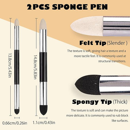Haojiaho Blending Stump, 9pcs Blending Stumps, Blending Sponge Pens and Sandpaper Pencil Sharpener, Washable & Reusable, Tortillions Paper Art Blenders for Student Artist Charcoal Sketch Drawing