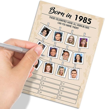 40th Birthday Party Games, Born in 1985 Games, Birthday Party Supplies for Adults, Pack of 30 Cards
