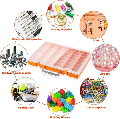 Bluedale 2 Pack 48 Grids Large Plastic Organizer Box with Adjustable Dividers, Beads Storage Containers Compartment Tackle Box Case for Crafts Hobby Small Parts Fishing Seeds Jewelry (Orange)