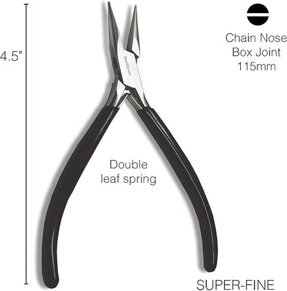 The Beadsmith Chain Nose Pliers – Extra Fine Tips – 4.5 inches (114mm) – PVC Grip Handle with Double Leaf Springs – Jewelry Making Tool for Creating Bracelets, Earrings and Necklaces