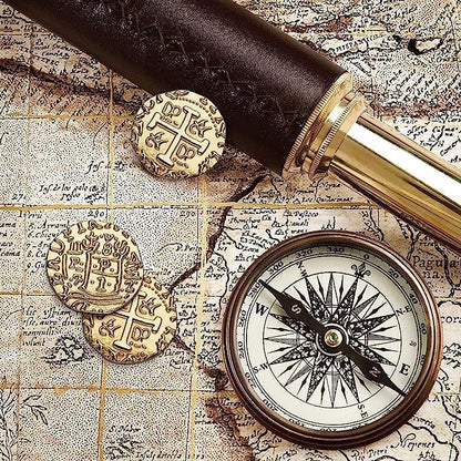 Large Metal Pirate Coins - 35 Rose Gold Treasure Coin Set, Metal Replica Spanish Doubloons for Pirate Party Decorations & Favors, Tokens, Toys, Cosplay - Pirate Treasure Chest - Size 0,98"