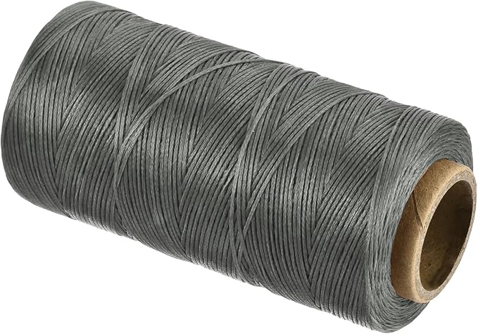 MECCANIXITY Waxed Thread,284 Yard 0.8mm 150D Flat Wax Thread Polyester Waxed String for Leather Sewing Hand Weaving Book Binding Home Decoration,Light Gray