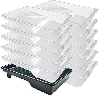 Great Andrew 12 Pack Paint Tray Liners 7 Inch, 1 PC Sturdy Plastic Tray with 11 PCS Disposable Paint Tray Liners, Paint Roller Trays, Paint Pan Liners for DIY Painting Projects, Walls, Furniture