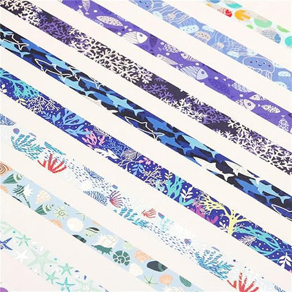 Blue Ocean Washi Tape Set 10 Rolls Bronzing Sea Decorative Masking Tapes for Scrapbooking, Bullet Journal, Planner, DIY Crafts, Gift Wrapping
