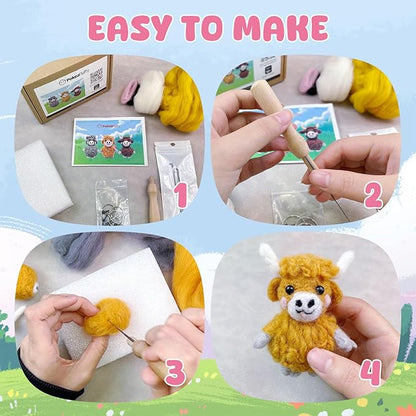 Needle Felting Kit, 3 Pcs Sharks Wool Needle Felting Kit for Beginners & Adult, Animal Doll Making Set with Video Instruction, Craft Party Supplies, Tools & Foam Pad, DIY Home Decor, Birthday Present