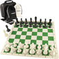 4" King Tournament Chess Set Foldable 20" Silicone Chess Board Mat with 2.2" Squares Green Color, Weighted Chess Pieces- 2 Extra Queens, Carrying Case for Storage and Travel