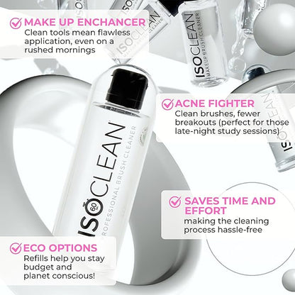 ISOCLEAN Professional Brush Cleaner 6 fl oz - Easy Pour Makeup Brush Cleaner for Cosmetic Tools, Cleans Bristles, Scented No-Rinse Formula Dries in 60 Seconds, Vegan, Not Tested on Animals