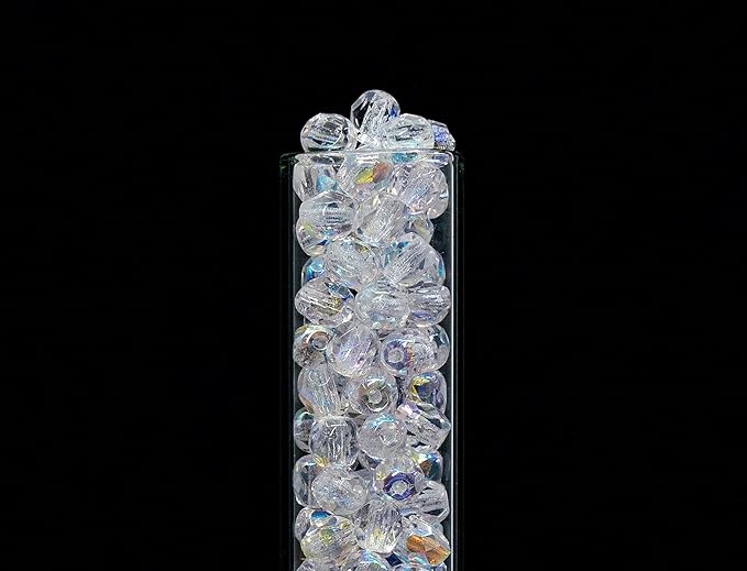 100 pcs of Faceted Fire Polished Pressed Czech Glass Beads 4mm (0.16in), Crystal AB 00030-28701 BCV