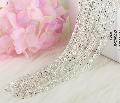 Wholesale 12 PCS Silver Plated Solid Brass Flat Cable Chains Bulk for Jewelry Making (18 Inch(1.5MM))