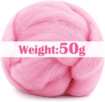 Mayboos Wool Roving Yarn, 1.76oz Colored Natural Wool Roving,Wool Felting Supplies Pure Wool Chunky Yarn for Wet Felting handcrafts and Spinning (Baby Pink)