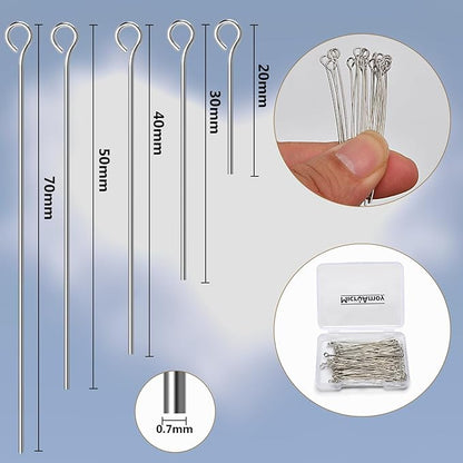 100pcs Silver Filled Eye Pins Non Tarnish Craft Earring Bracelet Jewelry Making Accessories Supplies (70mm (2.75in), Silver-Eye Pin)