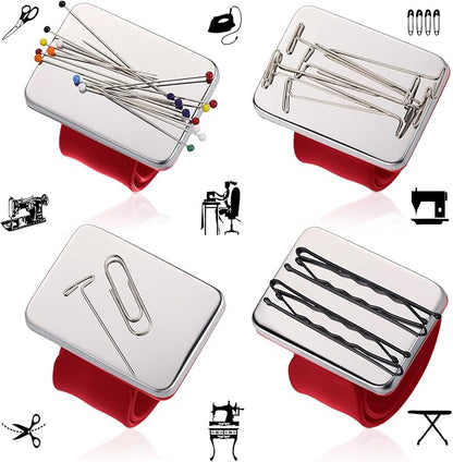 Magnetic Wrist Sewing Pincushion with 100 Pieces 1.5 Inch Ball Head Sewing Pins Set Wrist Magnetic Pin Holder Gift Supplies(Red)