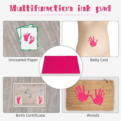 Ink Pad, 5x4'' Washable Non-Toxic Ink Stamp Pad for Baby Footprint Handprint, Pink