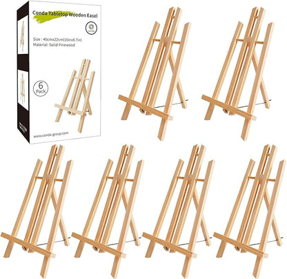 CONDA 6 Pack 16" Tabletop Display Easel, Portable A-Frame Tripod Display Easel for Painting Party & Displaying Canvases, Photos, Display Tripod Holder Stand for Students Kids Beginners