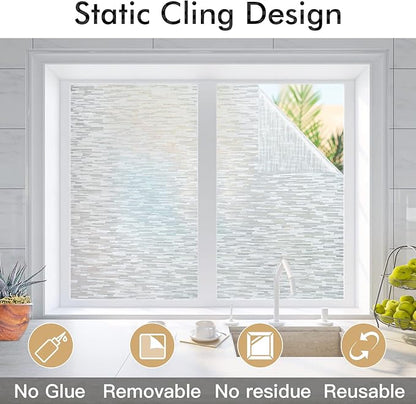 Haton Window Privacy Film, Frosted Glass Static Cling Sun Heat Blocking Window Clings, Frosting Opaque Coverings, Vinyl Removable Stickers Tint for Home Door Office, Non Adhesive 29.5" x 118.1"