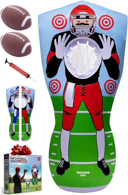Inflatable Football Target - Double-Sided Toss Training Game with Mini Footballs - Fun Kids Throwing Football Games for Indoors, Outdoors, Birthdays, Camping, Beach - 65 Inch
