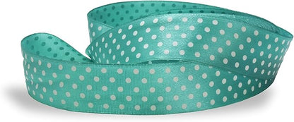 Ribbon 1 inch Mint with White Polka Dots Ribbons for Crafts Gift Ribbon Satin Solid Ribbon Roll 1 in x 25 Yards