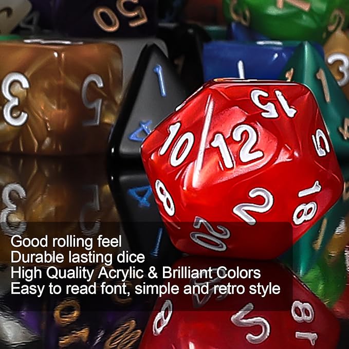 QMay DND Dice Set - 20x7 (140 Pieces) Polyhedral Dice, 20 Colors D&D Dice for Dungeons and Dragons Tabletop Role-Playing Games with 1 Drawstring Bag