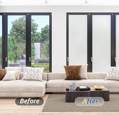 rabbitgoo Window Privacy Film, Frosted Glass Window Clings, Static Cling UV Heat Blocking Door Stickers for Home Bathroom, Removable Indoor Decal Coverings Day and Night, Pure, 29.5 x 157 Inches