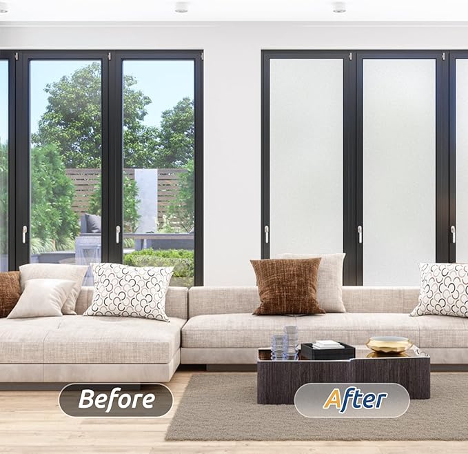 rabbitgoo Window Privacy Film, Frosted Glass Window Clings, Static Cling UV Heat Blocking Door Stickers for Home Bathroom, Removable Indoor Decal Coverings Day and Night, Pure, 11.8 x 118.1 Inches