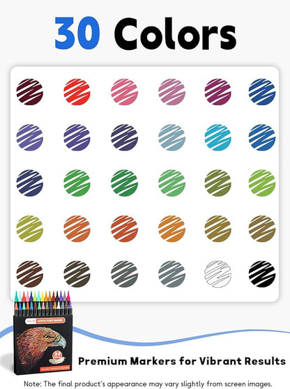 30 Colors Acrylic Paint Pens, Dual Tip Acrylic Paint Markers with Brush and Fine Tips for Kids and Adults, Wood, Canvas, Stone, Rock Painting, Glass, Ceramic Surfaces, DIY Crafts Making