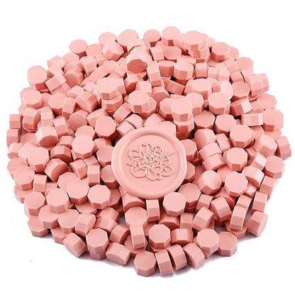 Yoption 360Pcs Dusty Pink Sealing Wax Beads, Sealing Wax Kit for Wax Seal Stamp, Hexagon Wax Seal Beads with 4Pcs Tea Candles and 2 Wax Seal Spoon