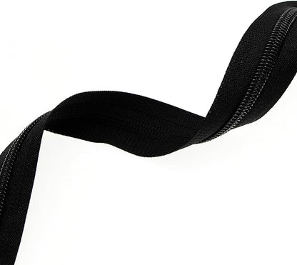 Leekayer #5 Black Nylon Coil Zippers by The Yards Bulk 10 Yards with 25pcs Black Ring Pull Sliders for DIY Tailor Sewing Craft,Luggage,Dress,Sofa Cushion,Pillow,Bag