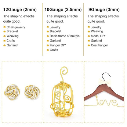 BENECREAT 9 Gauge Jewelry Craft Aluminum Wire 55 Feet Bendable Metal Sculpting Wire for Craft Floral Model Skeleton Making, Plant Gardening, Gold